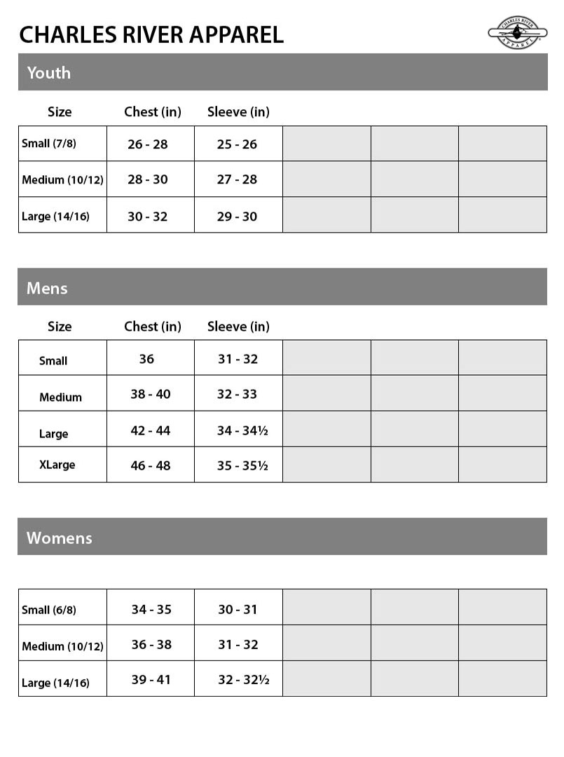 Charles River Windbreaker Size Chart