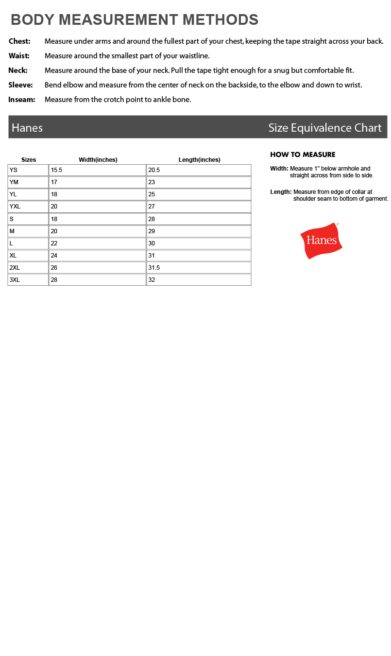 Hanes Size Chart