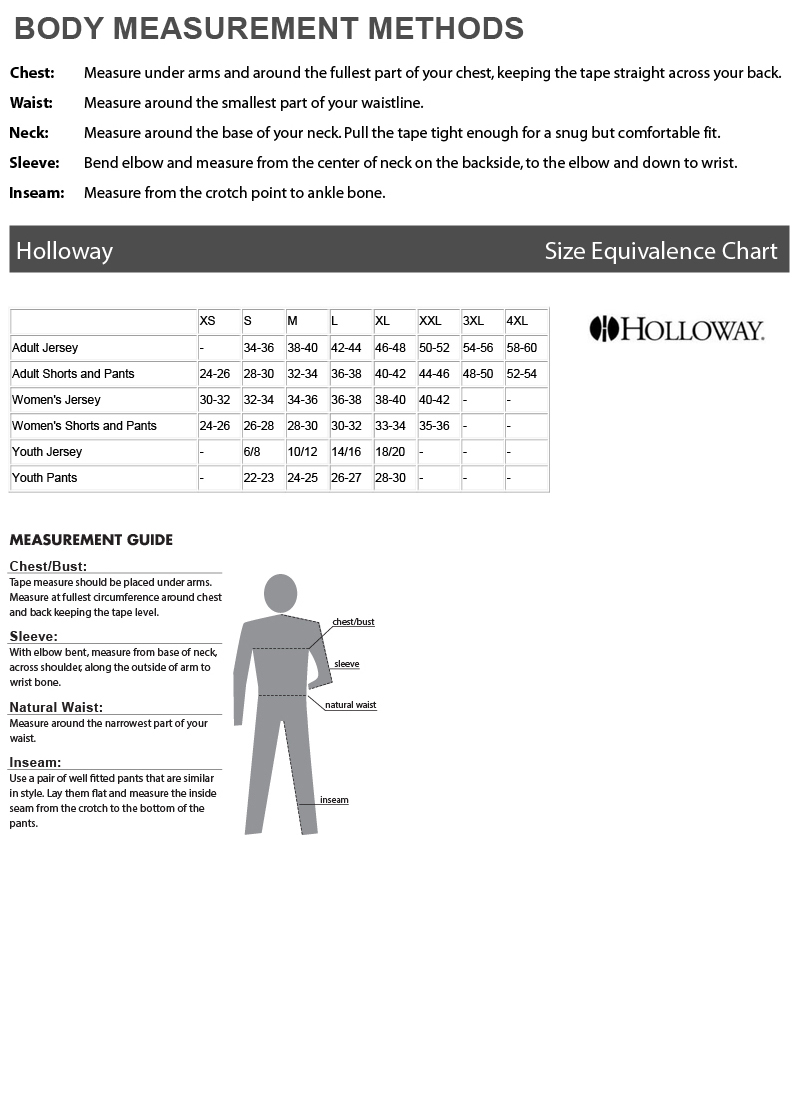 Holloway Size Chart