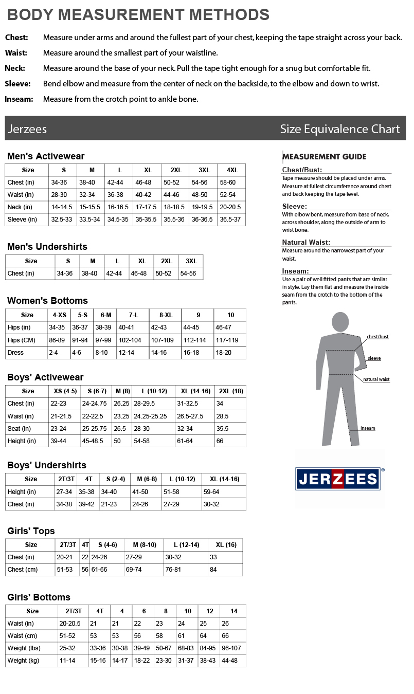 Jerzees Sweatpants Size Chart