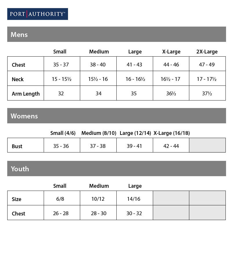 Port Authority Size Chart Mens