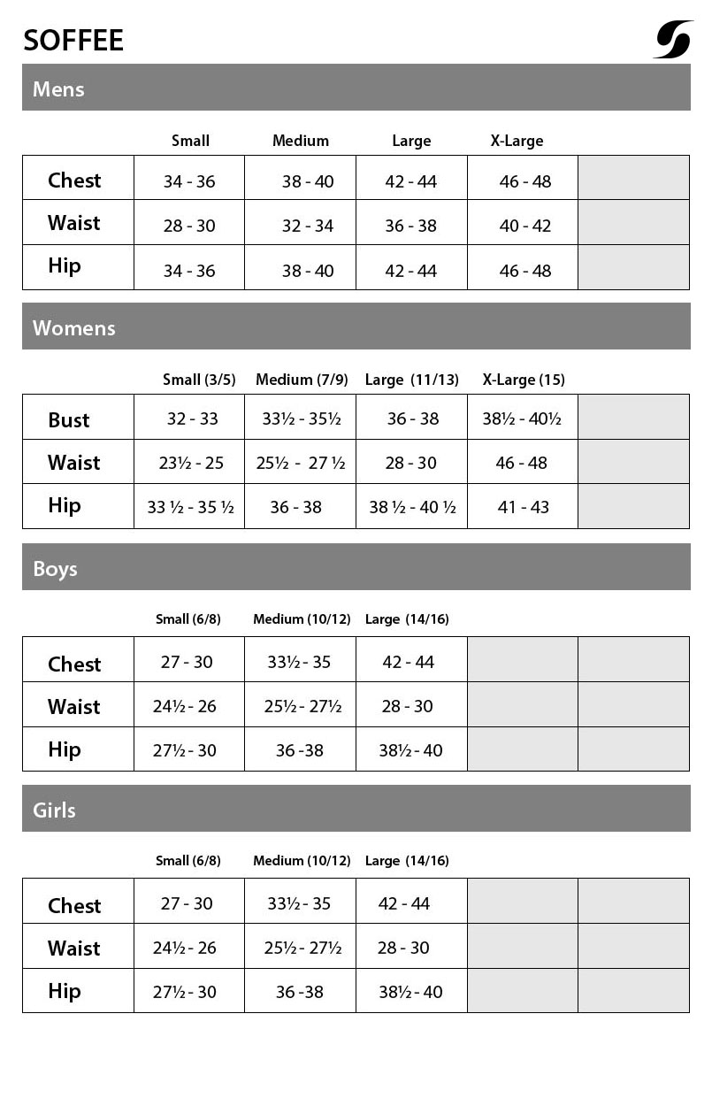 Soffe Size Chart