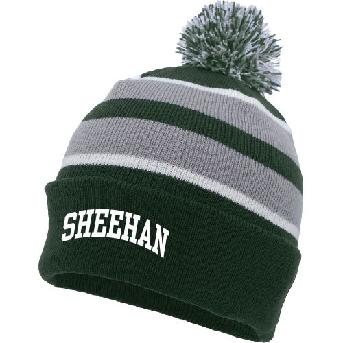STRIPED KNIT BEANIE w/ POM