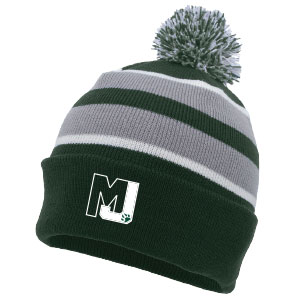 STRIPED KNIT BEANIE w/ POM
