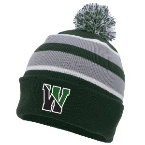 STRIPED KNIT BEANIE w/ POM