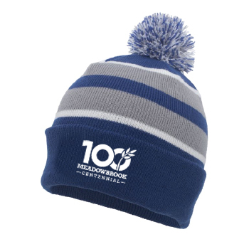 STRIPED KNIT BEANIE w/ POM - CENTENNIAL LOGO