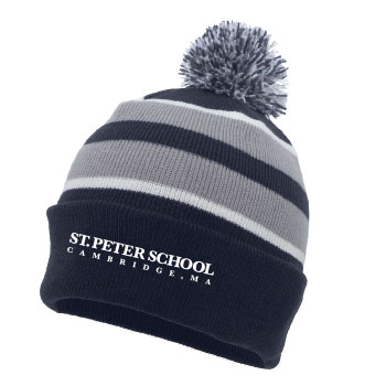 STRIPED KNIT BEANIE w/ POM