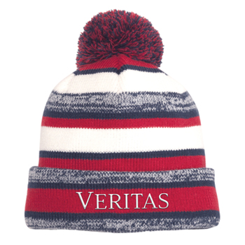 STRIPED KNIT BEANIE w/ POM