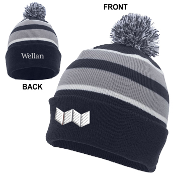 STRIPED KNIT BEANIE w/ POM