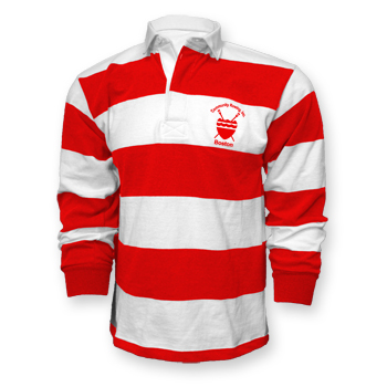 RED AND WHITE STRIPED CRI RUGBY POLO - UNISEX SIZING