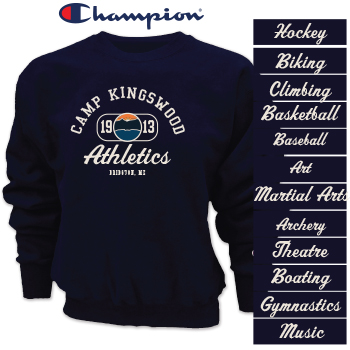 CHAMPION CROSS WEAVE CREW SWEATSHIRT W/ ACTIVITY NAME