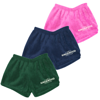 FUZZY BUNK SHORTS - FOREST, NAVY, OR PINK - WITH LOGO
