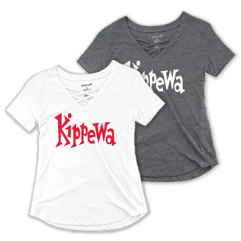 LADIES' CAGED V-NECK TEE