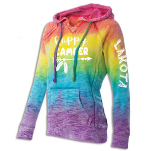 COURTNEY RAINBOW HAPPY CAMPER BURNOUT HOODIE
