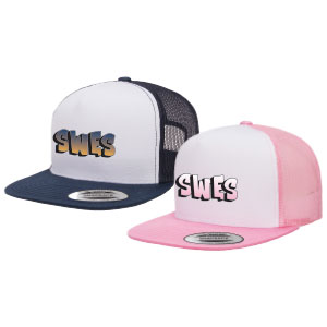 WHITE FRONT TRUCKER HAT W/ MESH BACKING - SPRAY PAINT LOGO
