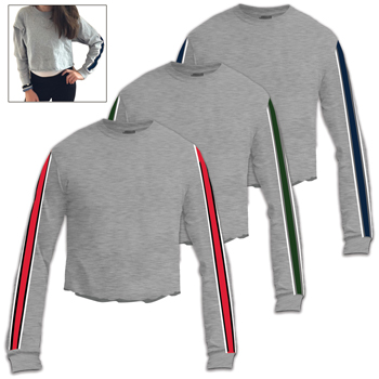 LADIES CROPPED STRIPED LONG SLEEVE TEE