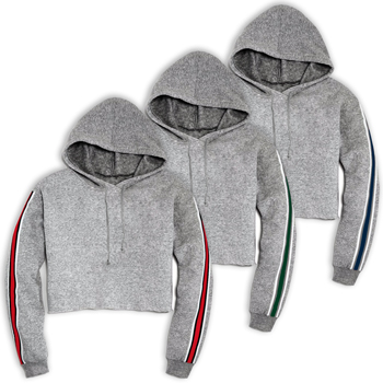 LADIES CROPPED STRIPED HOODIE