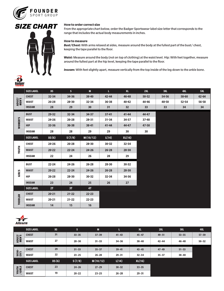 BADGER SIZING CHART
