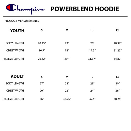 CHAMPION POWER BLEND HOODIE SIZING CHART-www.amerasport.com