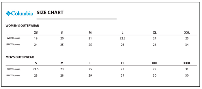 COLUMBIA SIZING CHART