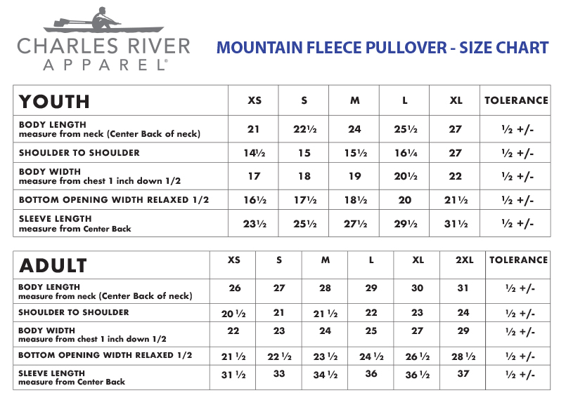 CHARLES RIVER J60 SIZING CHART
