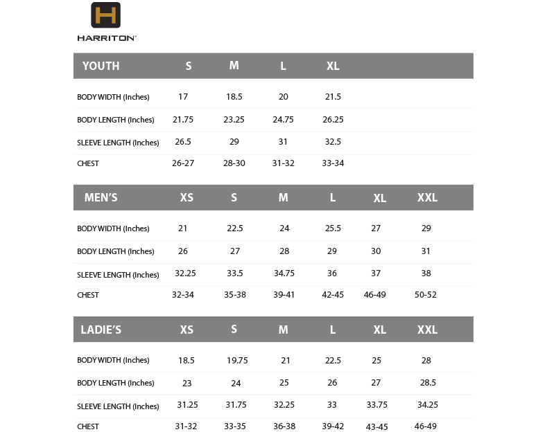 HARRITON SIZING CHART