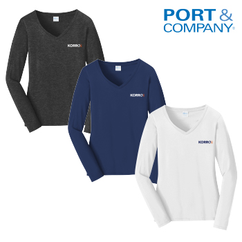 PORT & COMPANY - WOMEN'S LONG SLEEVE FAN FAVORITE V-NECK TEE
