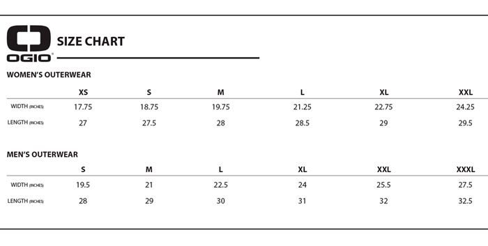 OGIO SIZING CHART