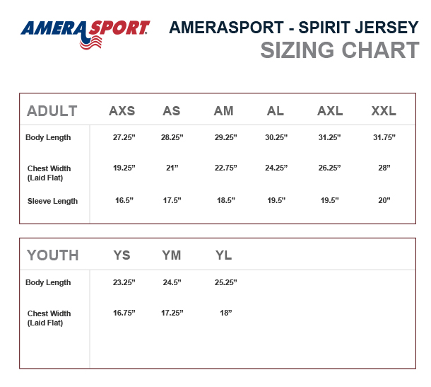 SPIRIT JERSEY SIZE CHART