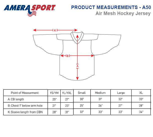A50 AIR MESH HOCKEY JERSEY SIZE CHART