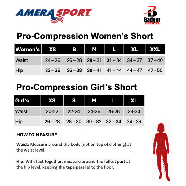 BADGER PRO-COMPRESSION SHORT SIZING CHART