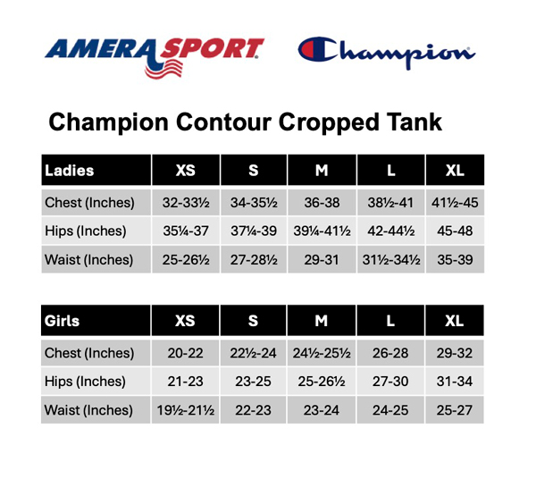 CHAMPION CONTOUR CROPPED TANK SIZING CHART