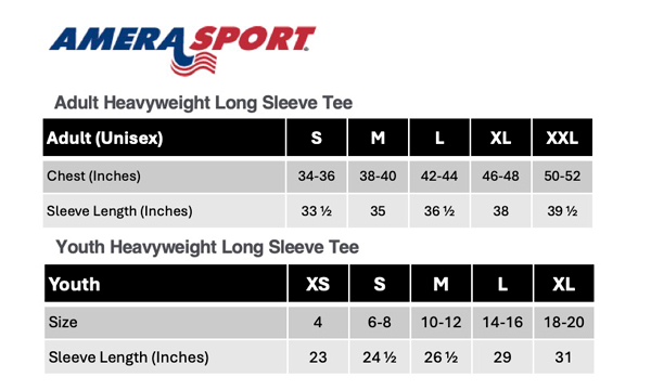HEAVYWEIGHT LONG SLEEVE TEE SIZING CHART