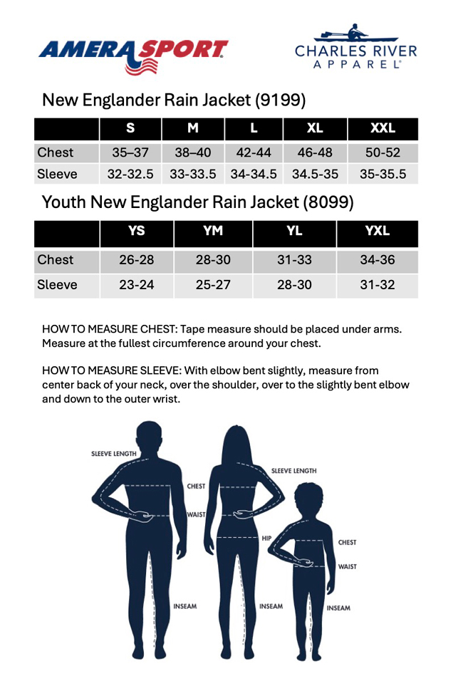 Charles river rain jacket size chart on sale
