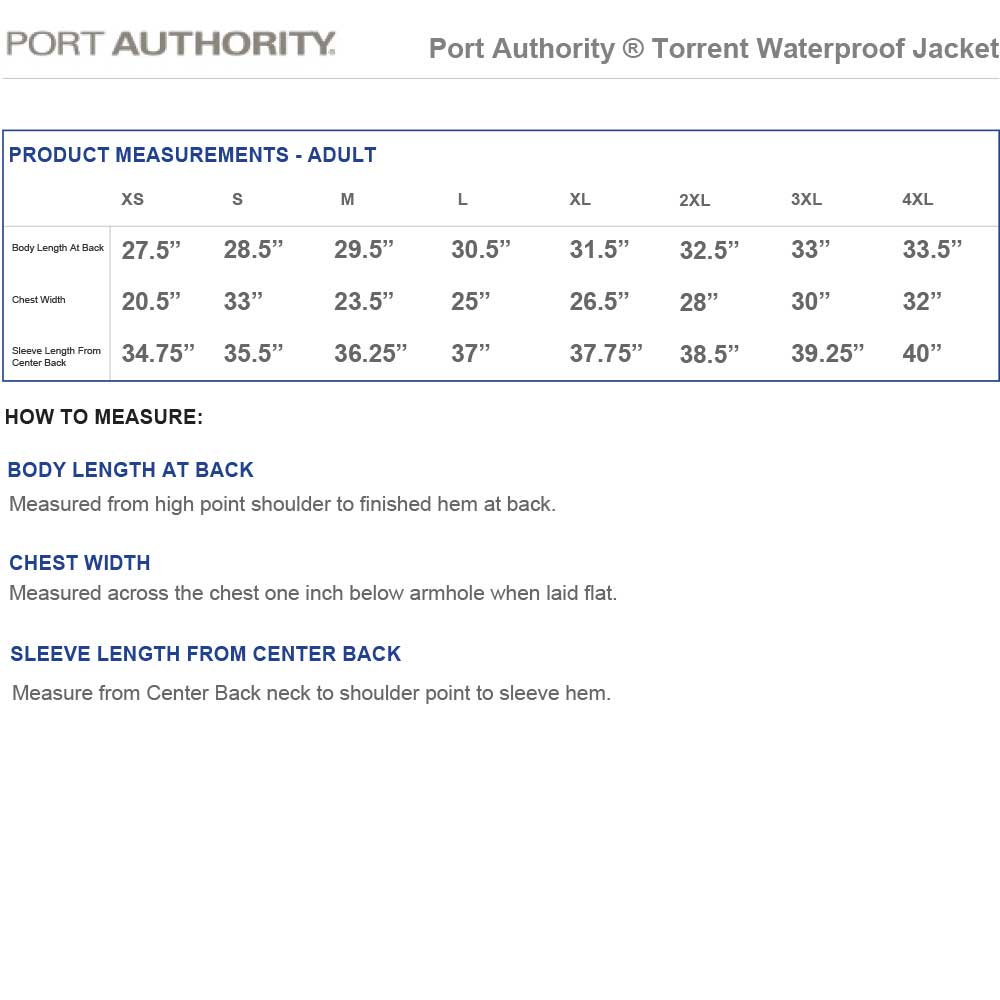 PORT AUTHORITY J33 SIZING CHART