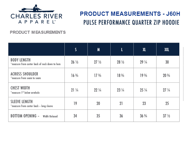 CRA PULSE 1/4 ZIP HOODIE SIZING CHART