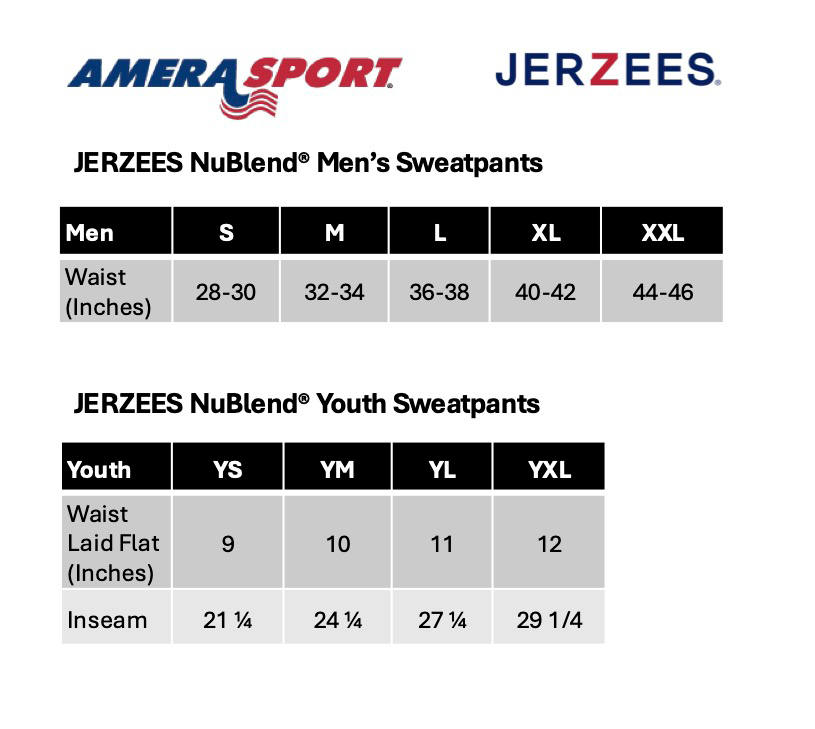 JERZEES NUBLEND SWEATPANTS SIZING CHART