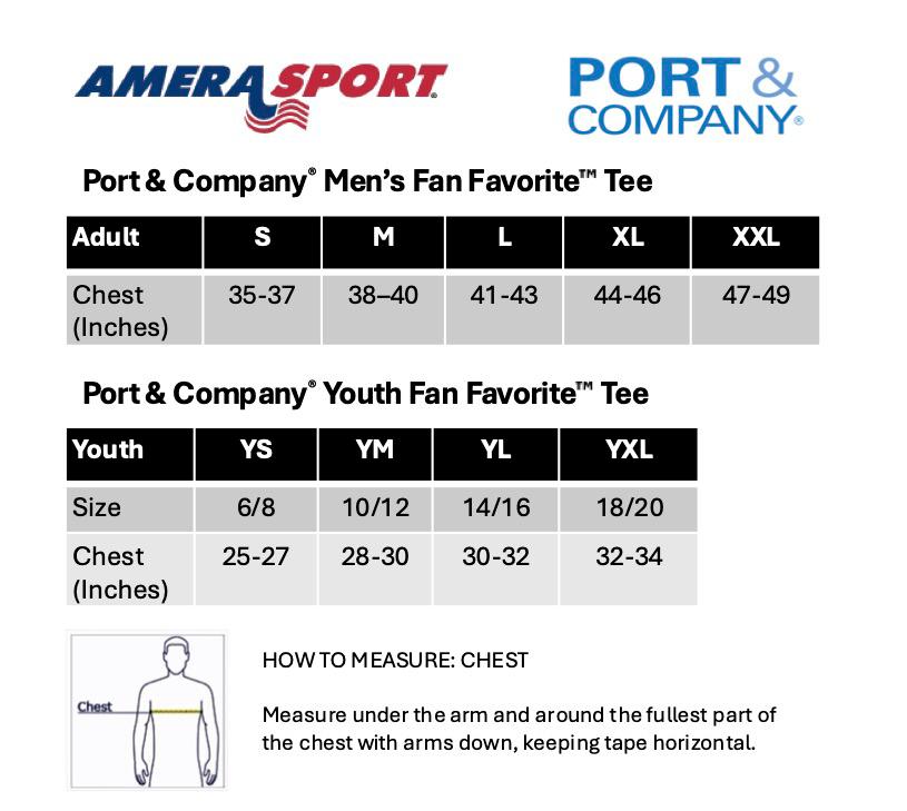 PORT & COMPANY FAN FAVORITE TEE SIZING CHART