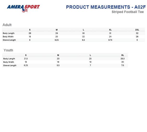STRIPED FOOTBALL TEE A02F SIZING CHART