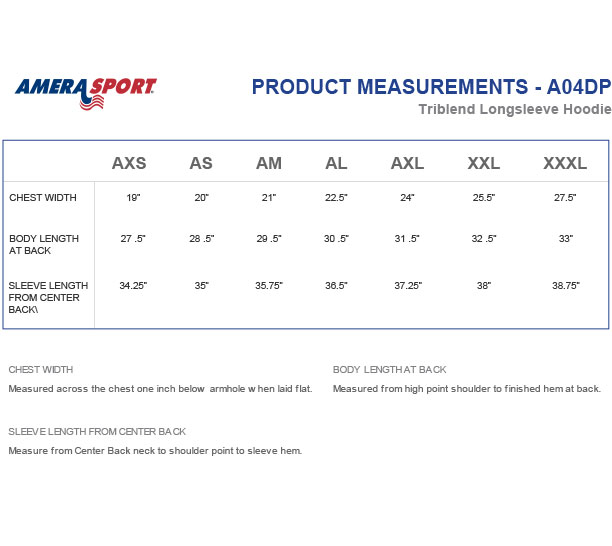 DISTRICT HOODIE SIZING CHART