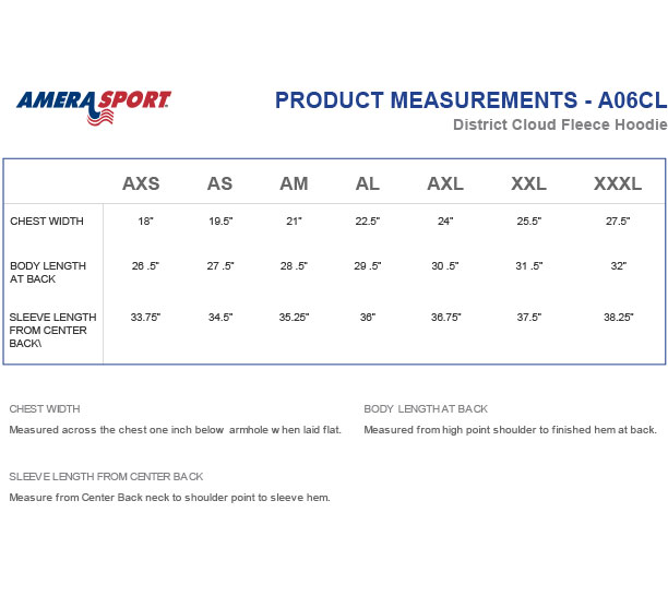 CLOUD FLEECE HOODIE SIZING CHART