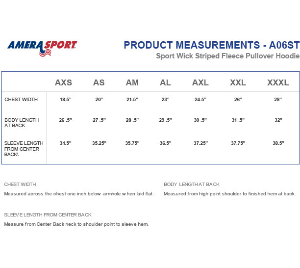 SPORT WICK STRIPED FLEECE HOODIE SIZING CHART