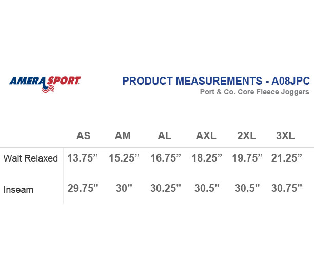 PORT & CO CORE FLEECE JOGGERS SIZING CHART