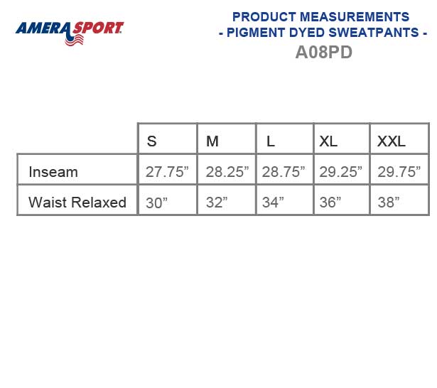PIGMENT DYED SWEATPANTS - SIZE CHART