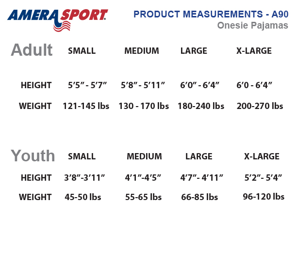 ONESIE PAJAMA SIZING CHART