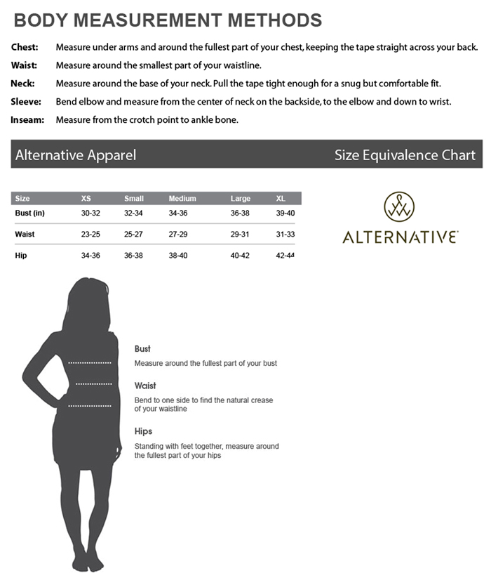 ALTERNATIVE APPAREL SIZING CHART