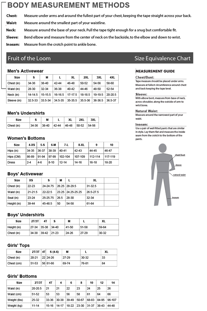 FRUIT OF THE LOOM SIZING CHART-www.amerasport.com