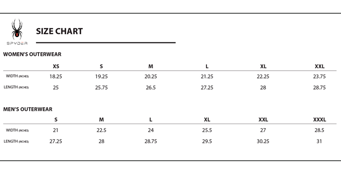 SPYDER SIZING CHART
